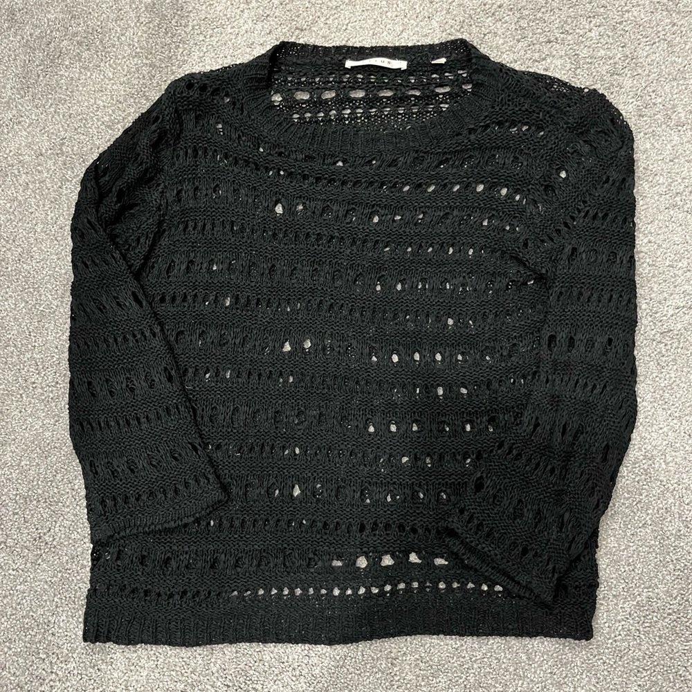 Cyrus black open knit long sleeved sweater
